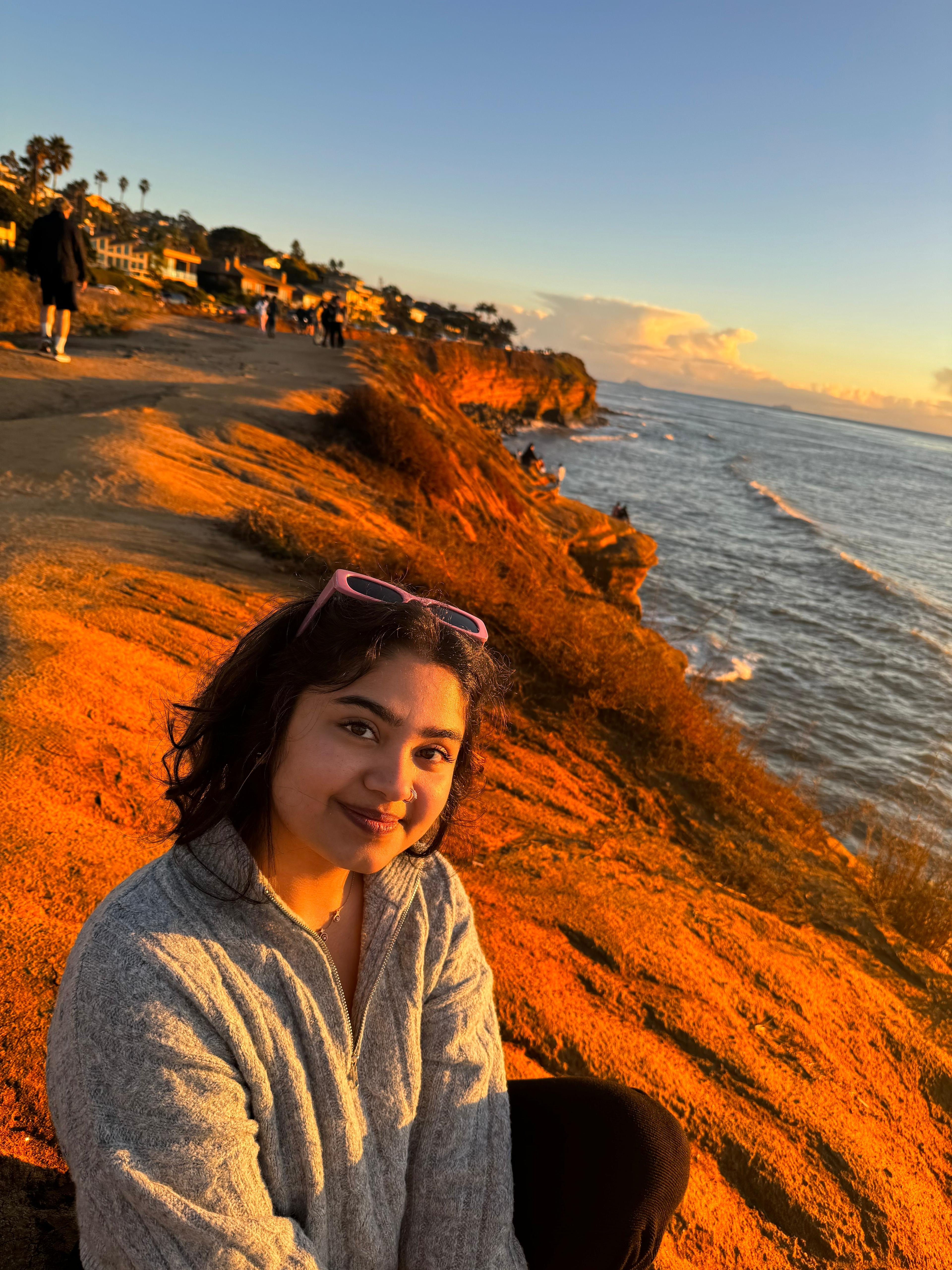 Medha Karanam at sunset on the coast